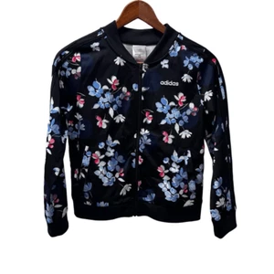 Adidas Navy Floral Zippered Track Lightweight Jacket Youth/Girls Size Large - Picture 1 of 3