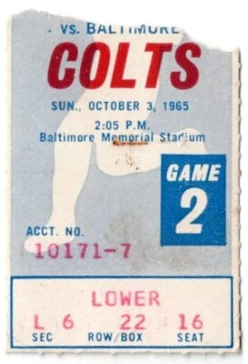 1965 BALTIMORE COLTS vs SAN FRANCISCO 49ERS ticket stub 10/3/65 Johnny Unitas - Image 1 of 2