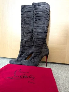 Christian Louboutin Vivas Dine Ruched Charcoal Grey Suede knee Size 6.5 / EU 39 - Picture 1 of 10