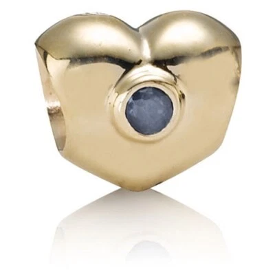 100% Authentic Pandora 14K Gold Puffed Heart With Sapphire Charm 750294SA - Image 1 of 4