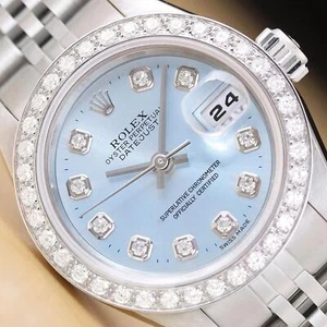 ROLEX LADIES DATEJUST 79174 NO HOLES ICE BLUE DIAL 18K GOLD STEEL DIAMOND WATCH - Picture 1 of 9