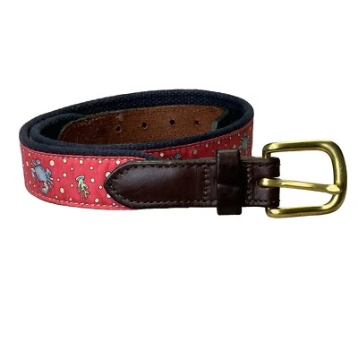 Пояс унисекс Vineyard Vines ремень синий краб розовый коричневый кожаный латунная пряжка размер 26 - Изображение 1 из 4