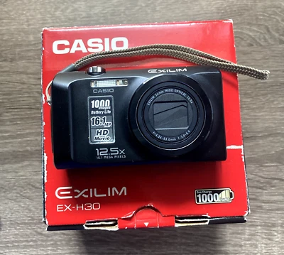 Casio EXILIM EX-H30 16.1MP Digital Camera Black Box Battery Charger Case Tested - Image 1 of 4