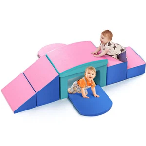6 in 1 Lightweight Toddler Soft Foam Climbing Blocks Set Tunnel Climber Slide US - Picture 1 of 12