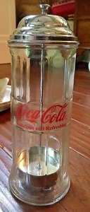 Vintage Coca Cola Glass Straw Holder Dispenser Jar Coke Bottle Soda Drink Diner - Picture 1 of 6