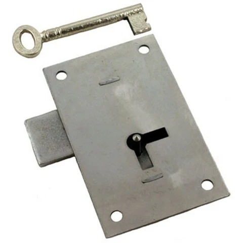 Heavy Steel Flush Mount Lock w/Skeleton Key for Cabinet or Wardrobe Door NEW Cover