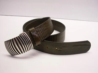 Cinturón de Cuero Guido Angeloni Verde Hecho a Mano en Italia Hebilla de Metal Diseñador Unisex Foto 1 de 4