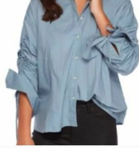 Neu mit Etikett $ 98 Free People Oversize-Bluse blau geraffte Ärmel S a447 - Bild 1 von 2