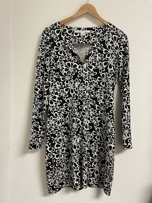 Vestido recto Diane Von Furstenberg DVF blanco y negro floral mezcla de seda para mujer talla 6 Foto 1 de 4