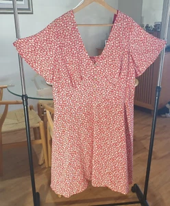 You + All Size 20 Red Floral Dress Fit And Flare With Smocked Back Short Sleeve - Picture 1 of 6