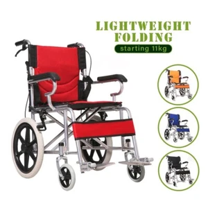 New Adults Folding Wheelchair manual Propelled Lightweight Transit Hand Brake - Picture 1 of 15