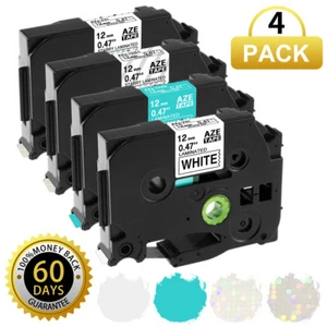 4PK Brother P-Touch TZ-231 TZe-231 12mm Label Tape Black on Color 1/2" PT-D21 - Picture 1 of 8