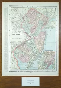 Vintage 1900 NEW JERSEY Map 11"x14" Old Antique Original CAMDEN NEWARK TRENTON - Picture 1 of 12