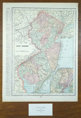 Camiseta de Colección 1900 Nueva Mapa 11"x14" Antigua Original Camden Newark Trenton Foto 1 de 4