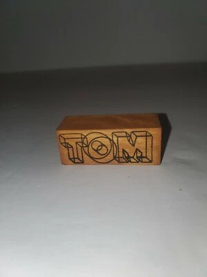 Vintage All Night Media Inc 3d Name "TOM" Wood Rubber Stamp 2.5"x1" - Image 1 of 3