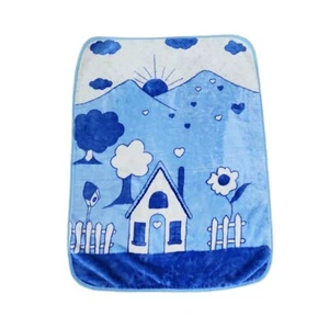 Manta de bebé Minky afgana tiro azul sol montaña casa de campo de colección rara difícil de encontrar - Imagen 1 de 19