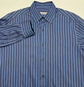 B68 Ermenegildo Zegna Blau Gestreift Langarm Knopfleiste Herren L 100% Baumwolle - Bild 1 von 7