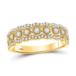 Diamond Triple Row Womens Band Ring 10k Yellow Gold Round 1/3cttw - Picture 1 of 4