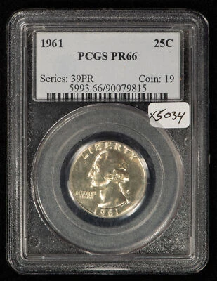 1961 25c Washington Silver Quarter - Gem Proof - PCGS PR 66 - SKU-X5034 - Image 1 of 2