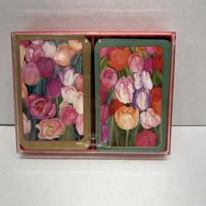 Caspari - Bridge Double Deck Cards - Tulips by Mary Ann Perkins - Hallmark Case - Picture 1 of 10