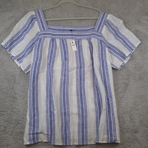 Talbots Striped Square Neck Blouse Plus Size 3X Pullover Blue White Nautical NWT - Picture 1 of 8
