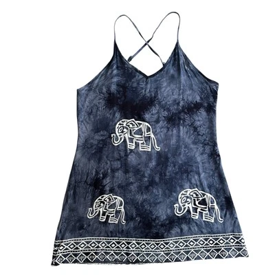 Zanzea Collection Women 12 Blue White Tie Dye Elephant Print Tank Beach Sundress - Image 1 of 4
