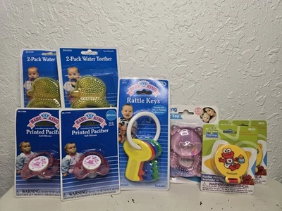 Vintage Lot Of 8 Baby King Teethers, Pacifiers, Clips And Keys 1-18 Months New! - Image 1 of 4