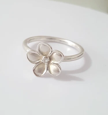 Precioso Anillo Flor Diamante Real Brillante Plata 925 Talla S~S1/2 #23072 Foto 1 de 4