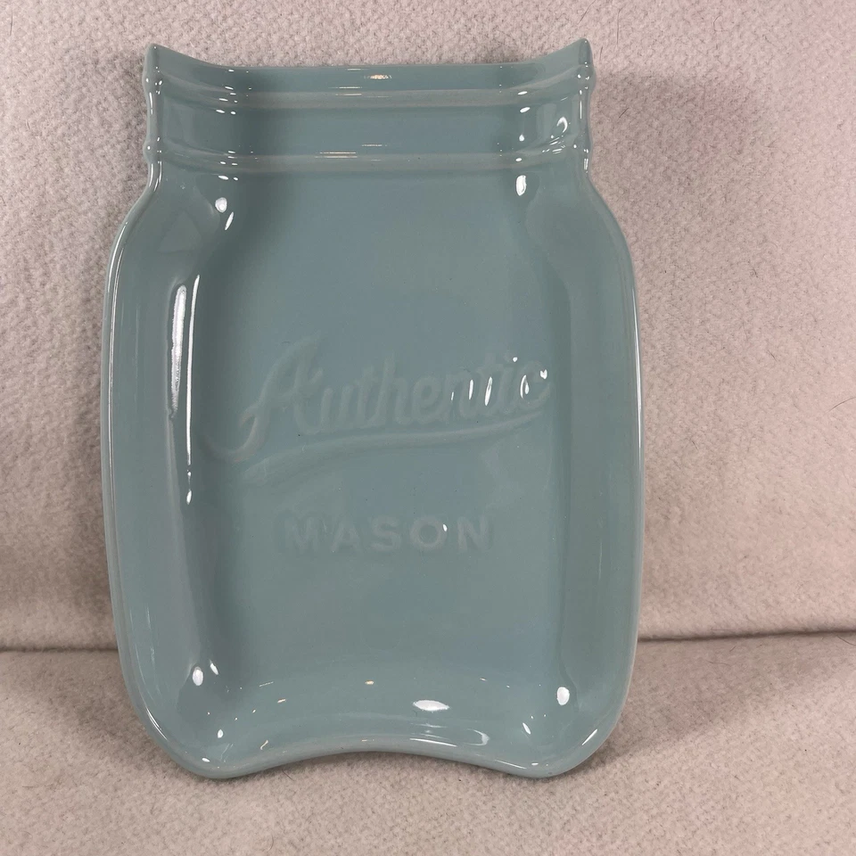 Ceramic Teal Authentic MASON Jar Shaped Themed Spoon Rest by Home Essentails - Image 1 of 3