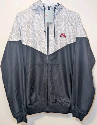 Nike Air  Men’s Full-Zip Hooded Windbreaker Black/Grey Elephant Print XL - Image 1 of 4