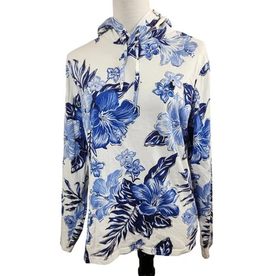 Polo Ralph Lauren Floral Hoodie Womens Medium M Blue White Flowers Pullover Top - Image 1 of 4