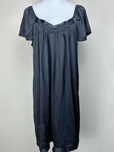 Vtg VANITY FAIR nightgown SILKY black short fluttery sleeves WOMEN'S M - Picture 1 of 11