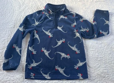 OshKosh B’gosh Boys 1/4 Zip Navy Fleece Top With T-Rex Santas Size 10 VGUC - Image 1 of 4