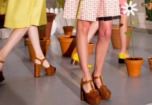 Orla Kiely/ Clarks Beryl Tan Leather Platform Shoes UK 7 D EU 41 Rare VGC 70s - Picture 1 of 24