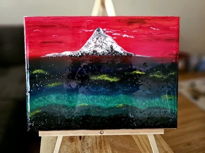 Cuadros sobre lienzo Mt Hood, Oregon. Resina, acrílico. Decoración de pared. Hecho a mano.  Foto 1 de 4