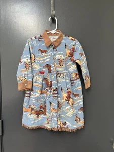 Baby Baublers Girls Western Cowboy Fabric Pearl Snap Dress Sz 4T Long Sleeve - Picture 1 of 7