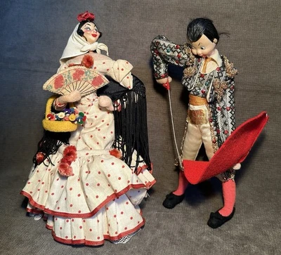 2 Vintage Klumpe Roldan 1950’s Felt Cloth Doll Spanish Dancer & Matador - Image 1 of 4
