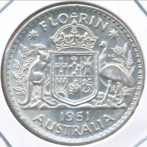 Australia 1951(m) One Florin 2/- George VI (Silver) - Uncirculated (E25432) - Foto 1 di 3