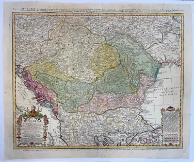 HUNGRÍA BALCANES 1744 HOMANN HEREDEROS Y HAAS GRAN MAPA ANTIGUO GRABADO SIGLO XVIII Foto 1 de 4