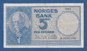 NORUEGA // NORWAY -- 5 KRONER ( 1963 ) -- MBC- // VF -- SERIE K -- PICK 30g . - Picture 1 of 2