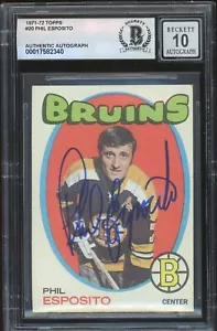 Phil Esposito signiert 1971-72 Topps Karte #20 Boston Bruins BAS Platte 10 Autogramm - Bild 1 von 2