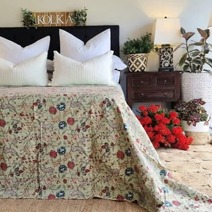 New Green Berries Kantha Bedspread | 220x 270cm| Free Fast Shipping | - Picture 1 of 4