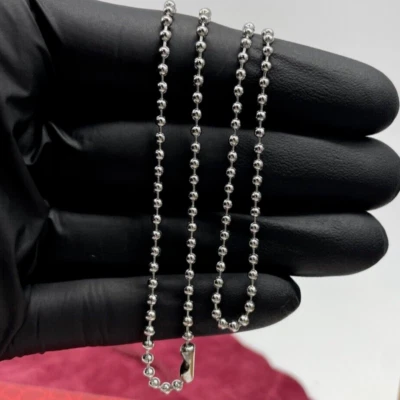 Collana uomo donna cordoncino pallinato semplice color argento acciaio inox 50cm - Immagine 1 di 4