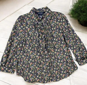 VTG Ralph Lauren Girls Blouse Top Size 6 Cotton Floral Ruffle Button Up Cottage - Picture 1 of 6