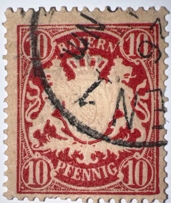 Travelstamps: Germany Bavaria Bayern Stamps - 10pf Used Handstamped - Image 1 of 4