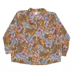 Womens Shirt Brown Silk Floral Long Sleeve XL - Picture 1 of 6