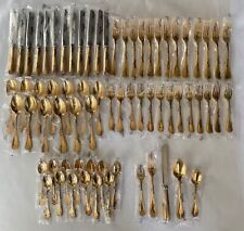 PERLES by Christofle 24K Gold over Silver-plate Service for 14 Flatware Set;M526
