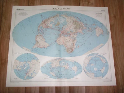 1958 DE COLECCIÓN MAPA DE RUTAS AÉREAS MUNDIALES TRANSPORTE AEROLÍNEAS AMÉRICA EUROPA ASIA Foto 1 de 4