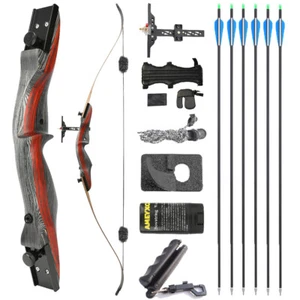 62"Takedown Recurve Bow Arrows Set 20-50lbs Wooden Archery Longbow Shooting Hunt - Picture 1 of 23