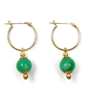 8mm Genuine Green Jade Hoop Earrings 14K Yellow Gold or Sterling Silver - Picture 1 of 1